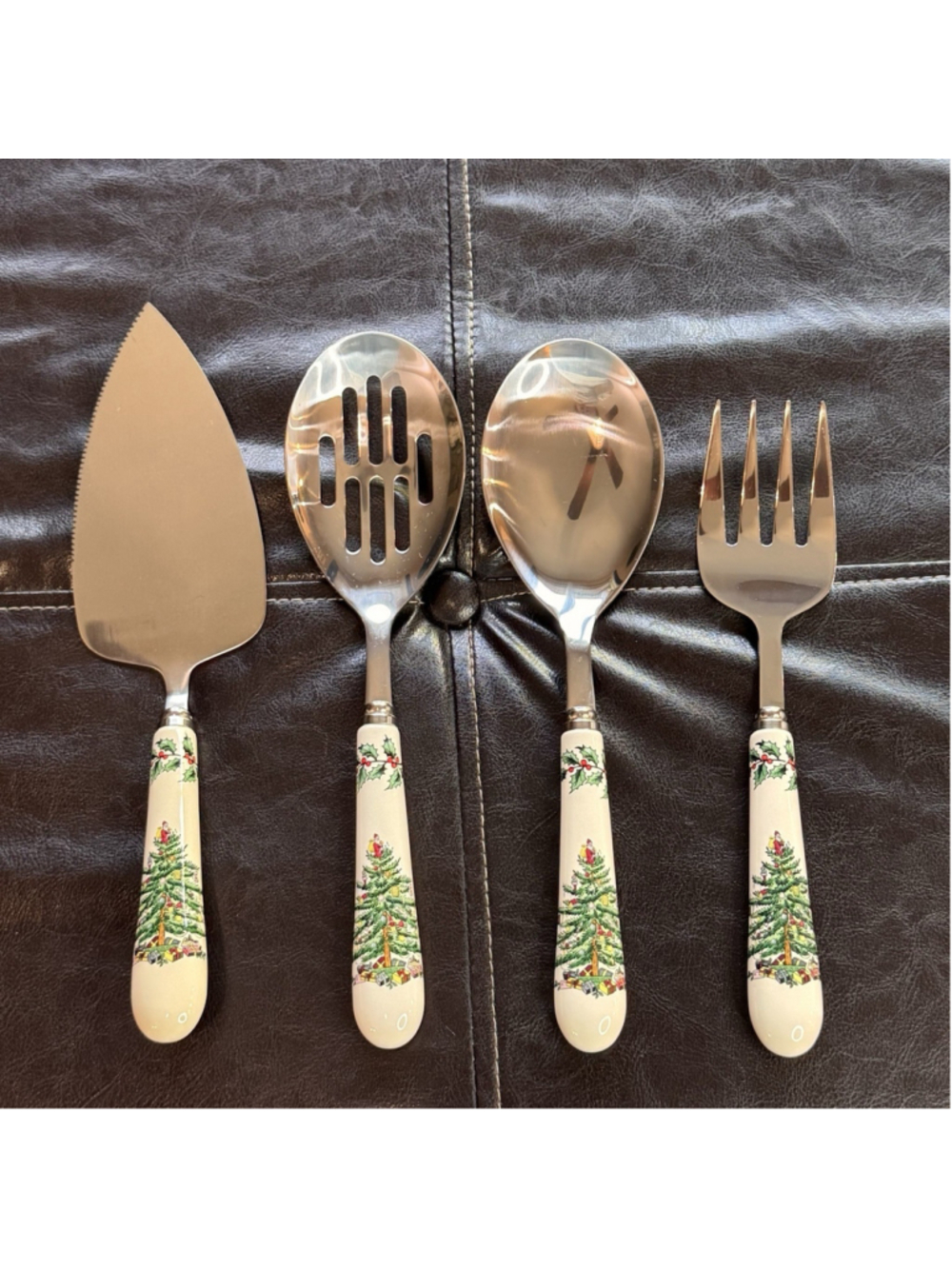 Set Of 4 Spode Christmas Tree Cutlery Set Cake Slice Meat Fork Serving Spoons